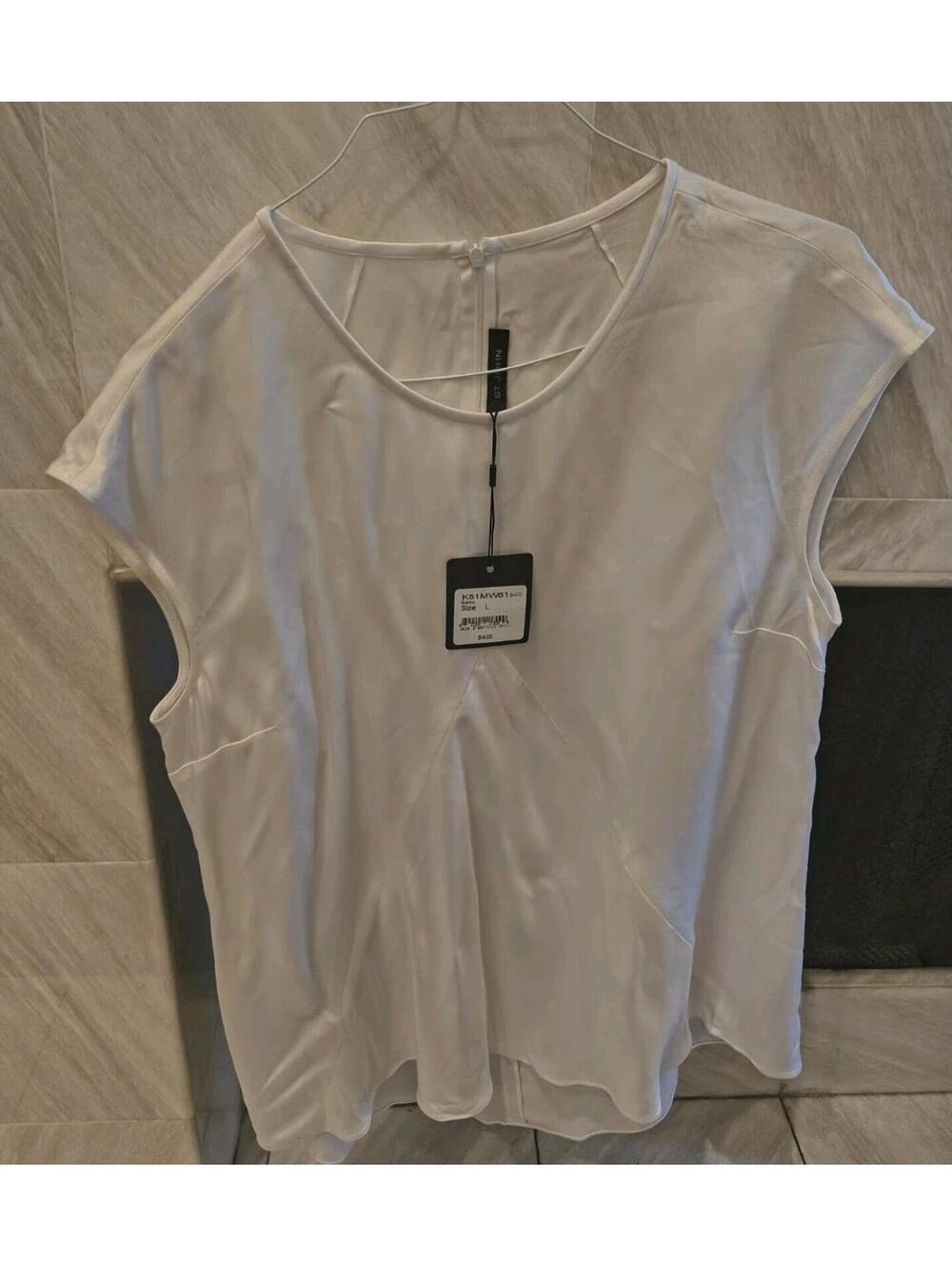 NWT St John Collection white satin Top Women's size L $495